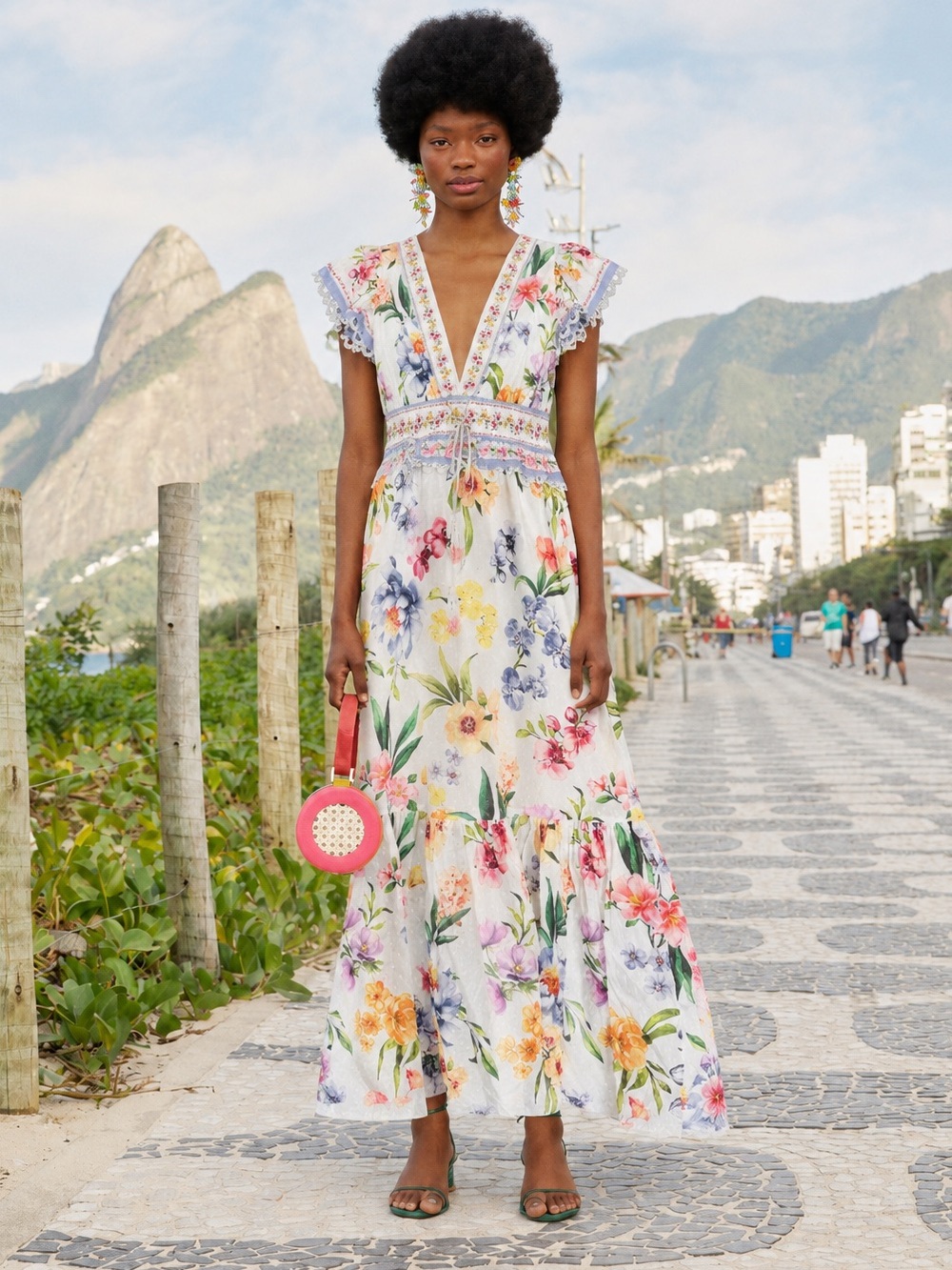 Camila Coelho Off White Greek Summer Garden Maxi Dress (like Farm Rio) Size S